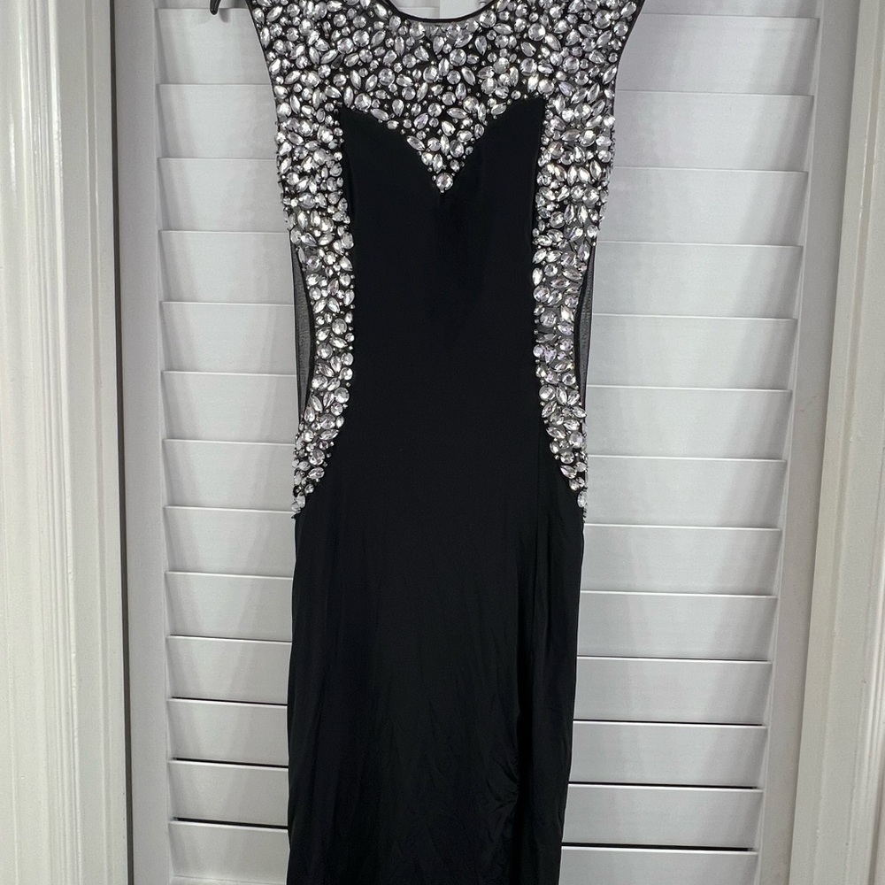 Black Prom Dress with Silver Crystal Embellishment